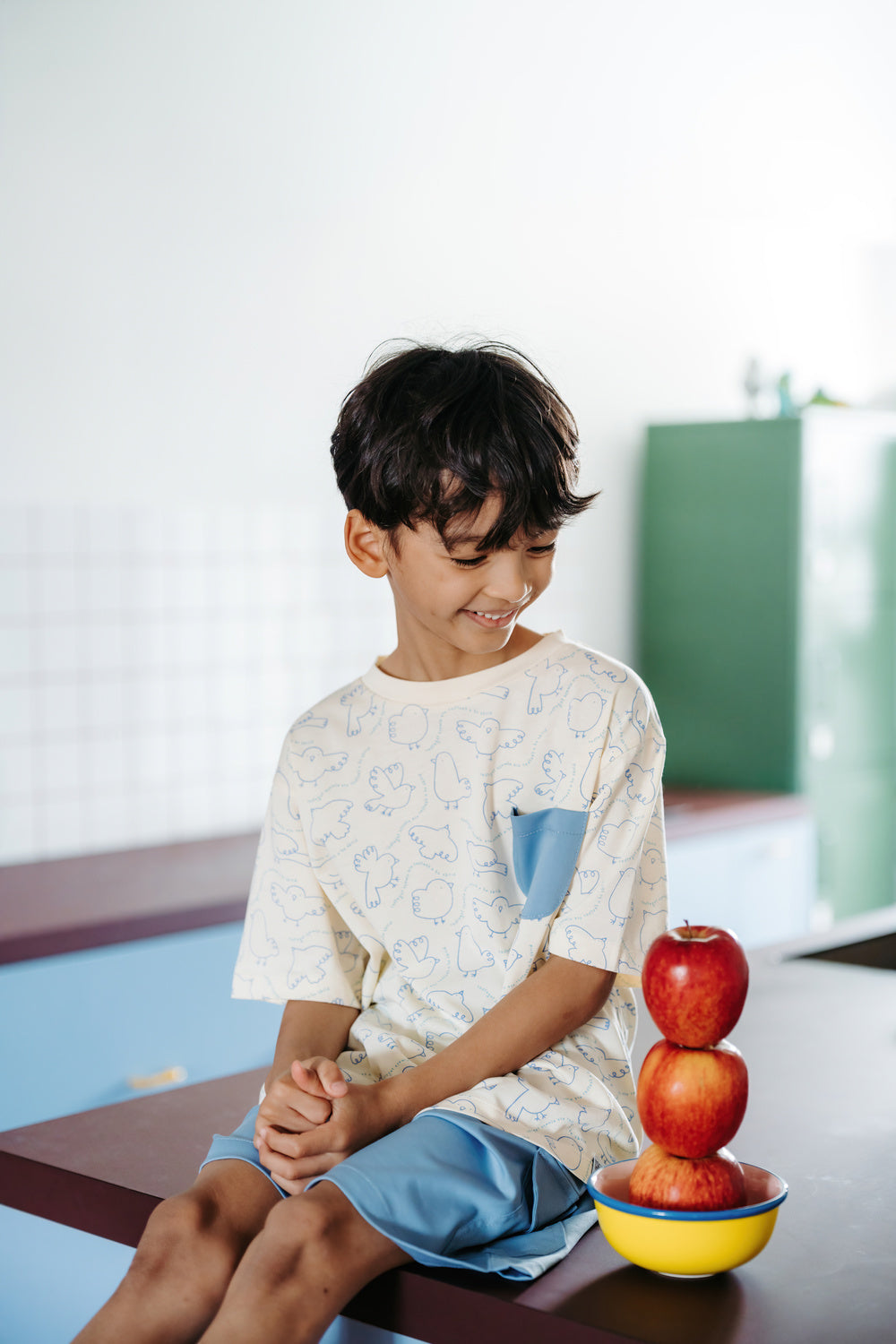 Not Too Big Birds Oversized Pocket Tee - Bluebird