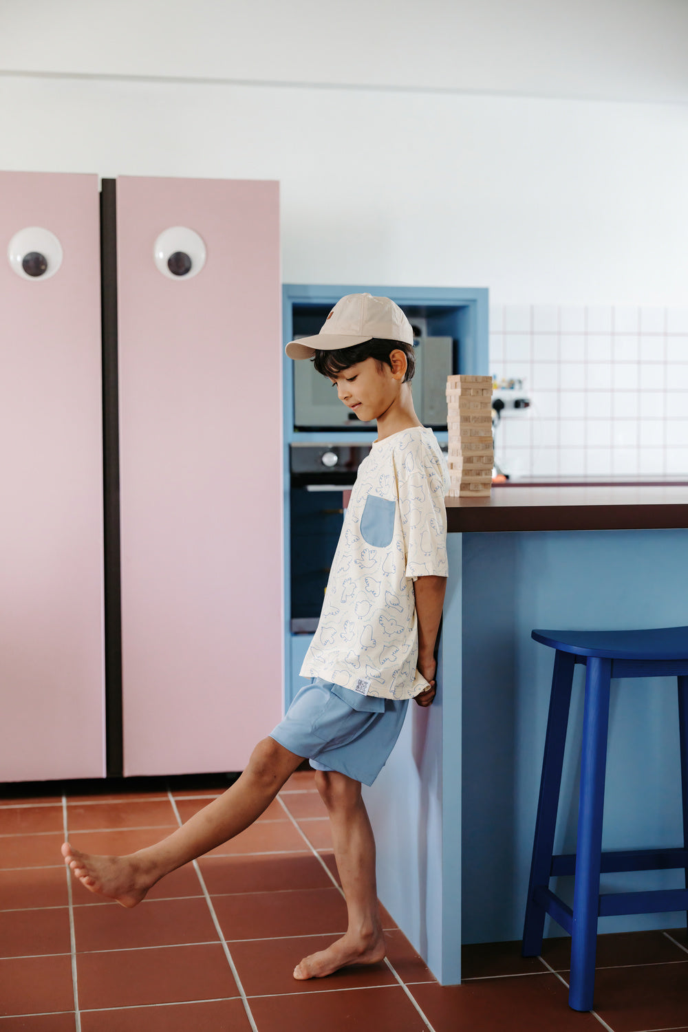 Not Too Big Birds Oversized Pocket Tee - Bluebird