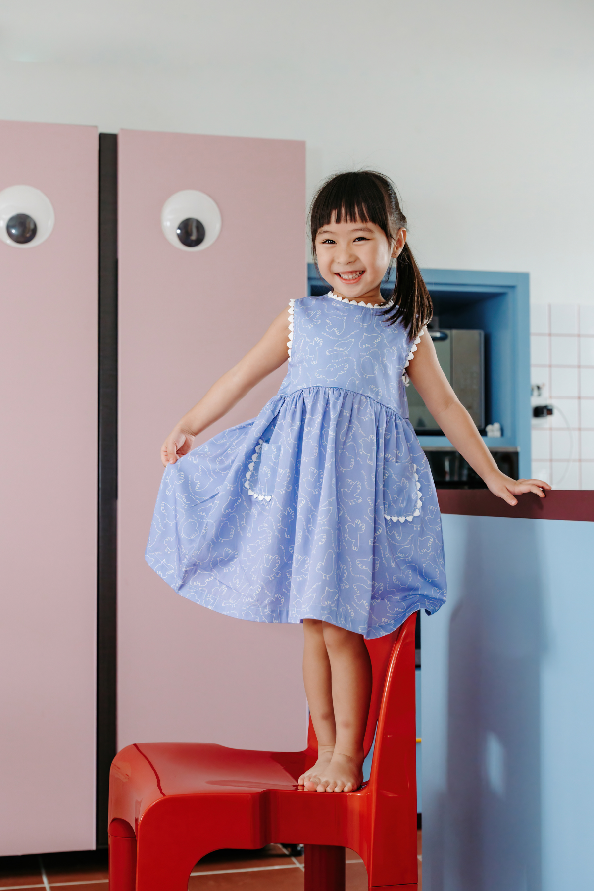 Birds Sleeveless Dress - Periwinkle