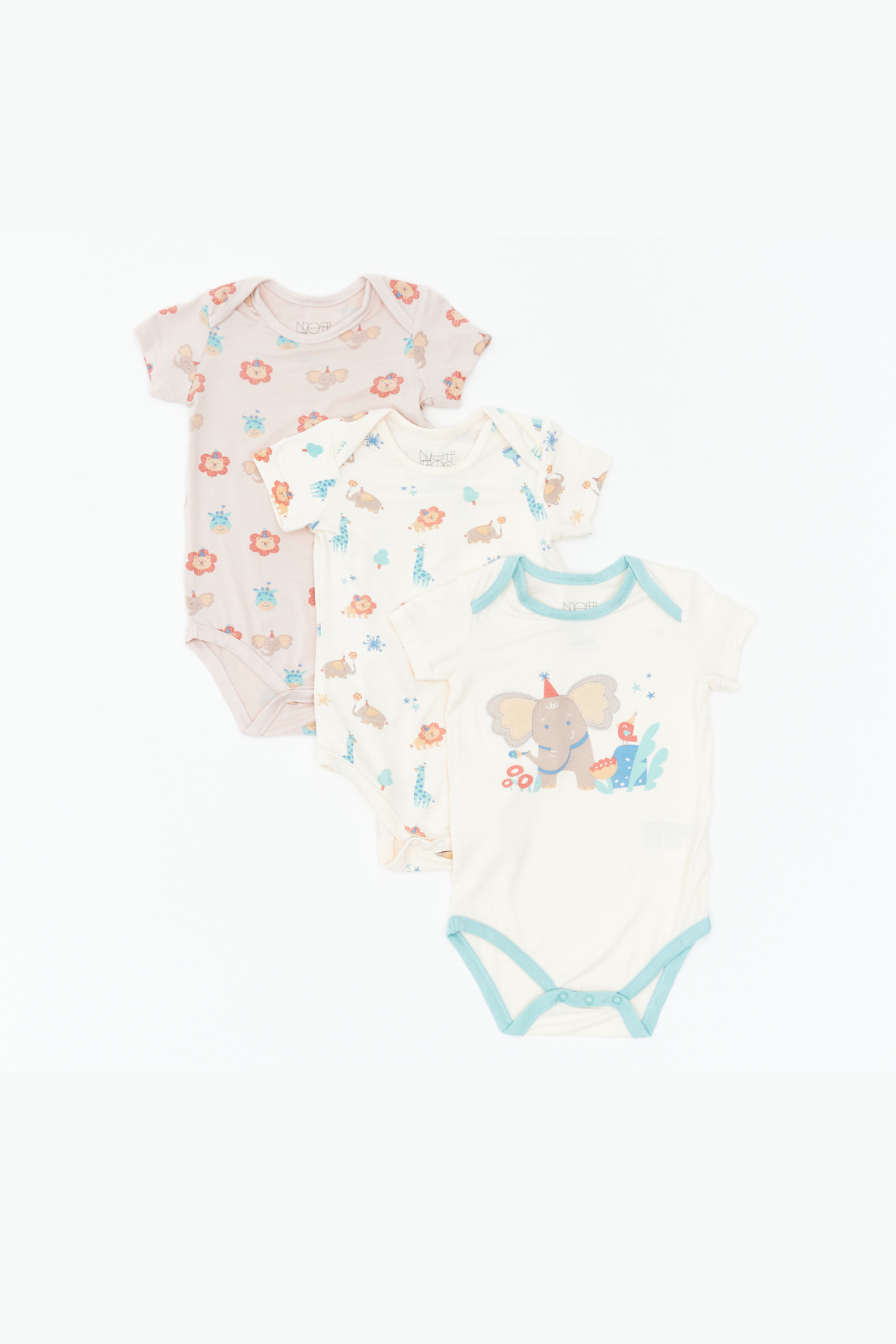 Not Too Big Safari Party Short Sleeve Bodysuit - 3 Pack