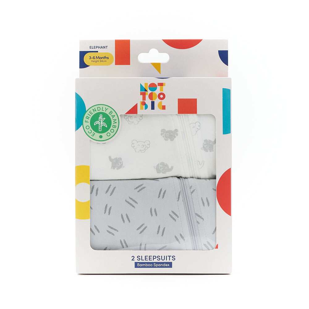 Not Too Big Elephant Sleepsuit -2 Pack