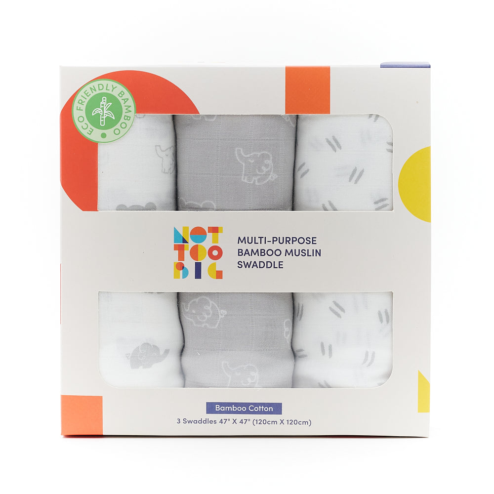 Not Too Big Essential Bamboo Swaddles 3pk - Assorted Colours
