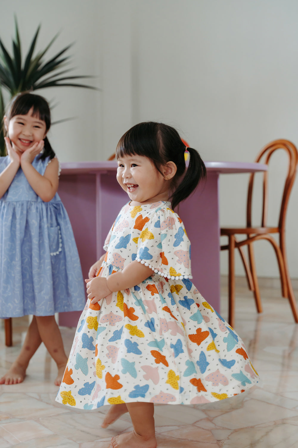 Not Too Big Birds Bell-Sleeved Dress - Pink Playground