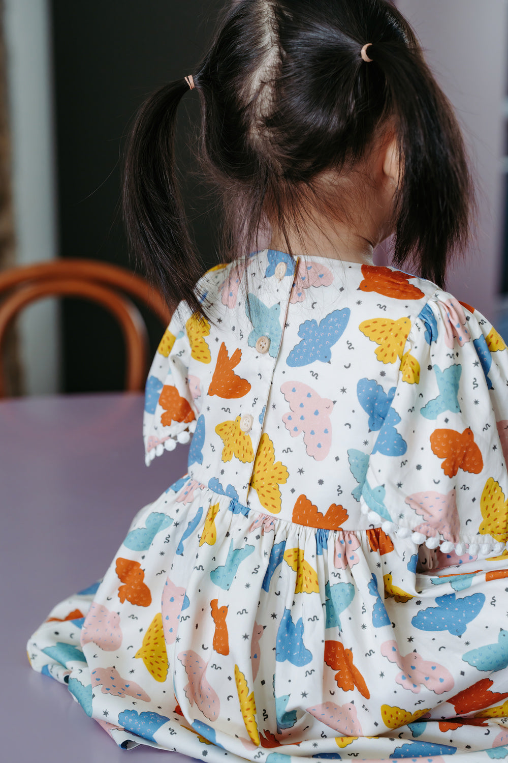 Not Too Big Birds Bell-Sleeved Dress - Pink Playground