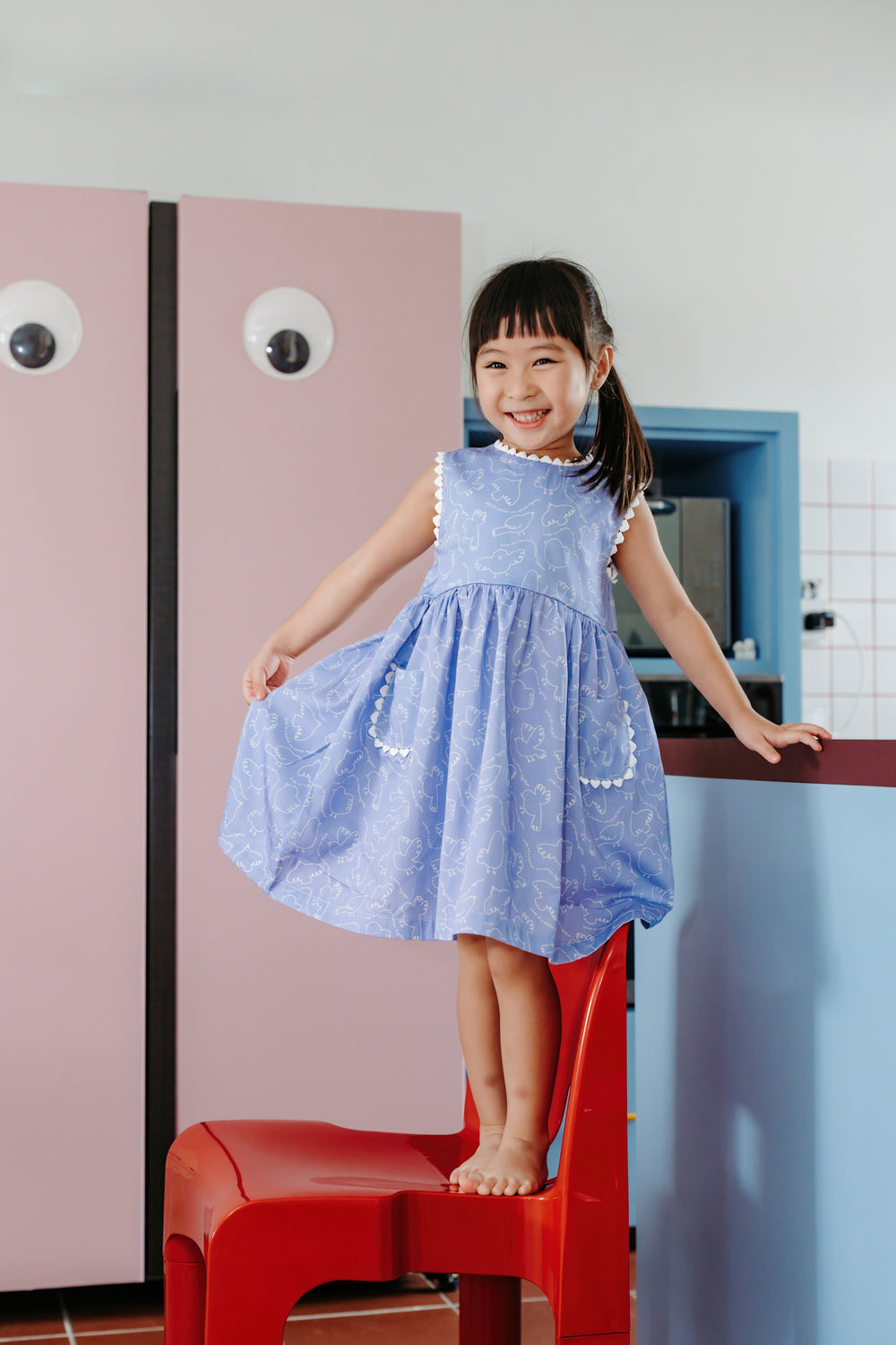 Not Too Big Birds Sleeveless Dress - Periwinkle