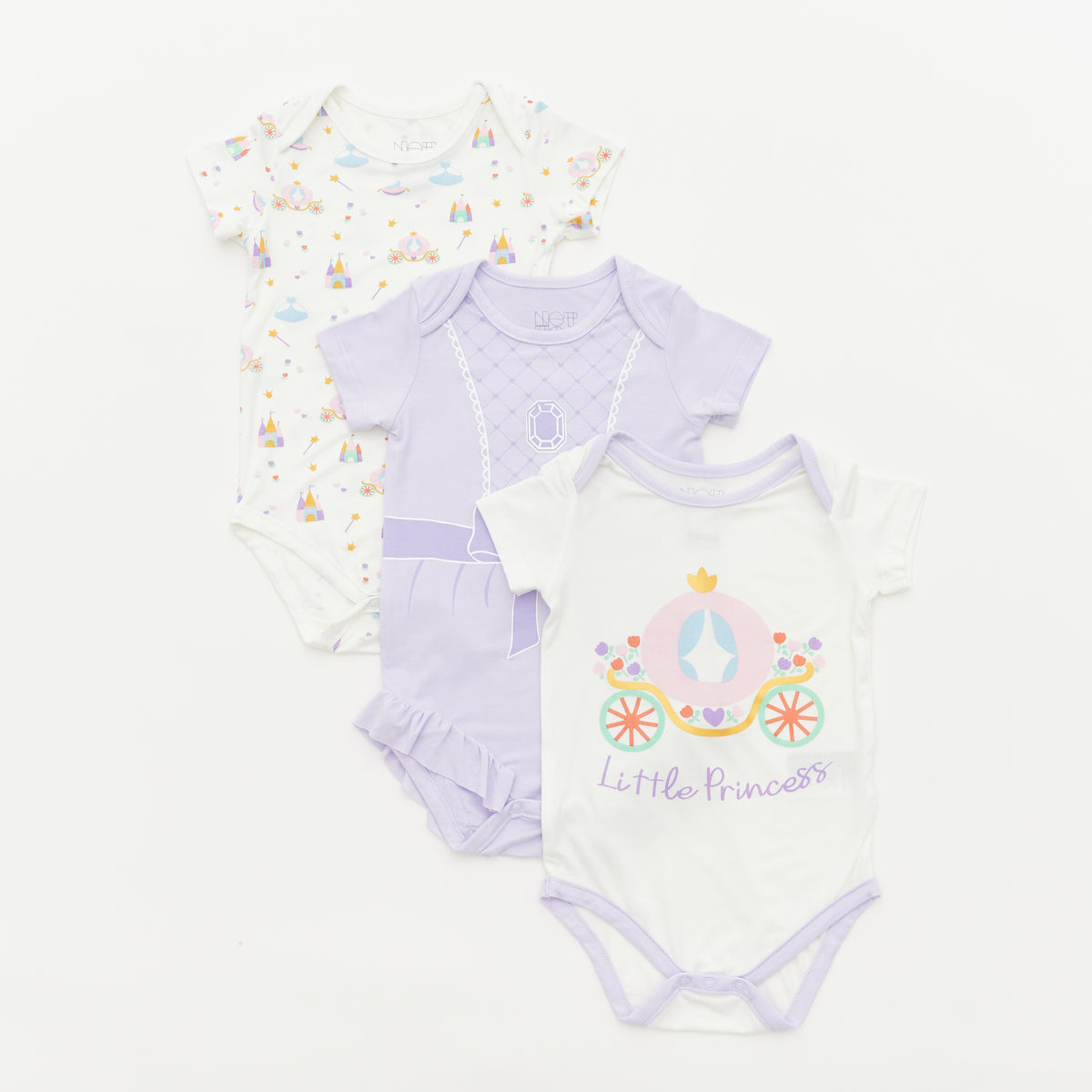 Princess Short Sleeve Bodysuits - 3 Pack