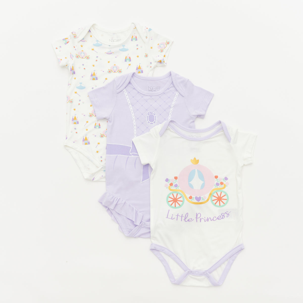 Not Too Big Princess Short Sleeve Bodysuits - 3 Pack