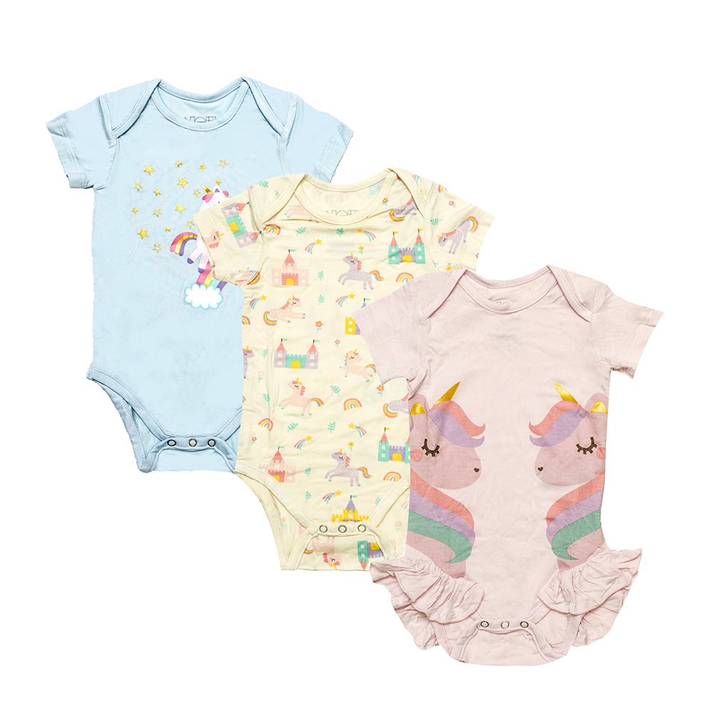 Not Too Big Unicorn Bamboo Shortsleeve Bodysuit - 3 Pack